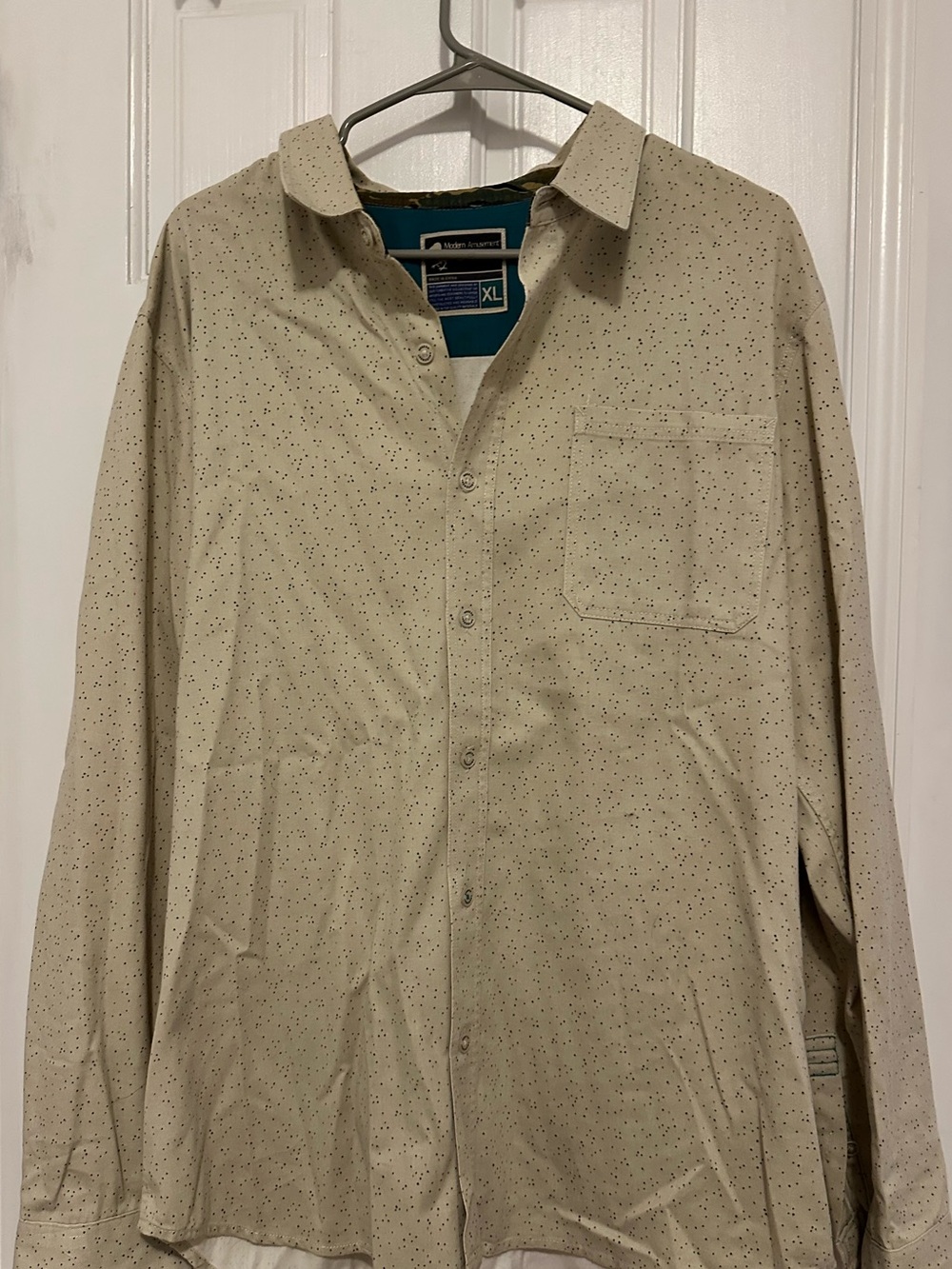 Modern Amusement Beige Dot-Print Button-Down Shirt